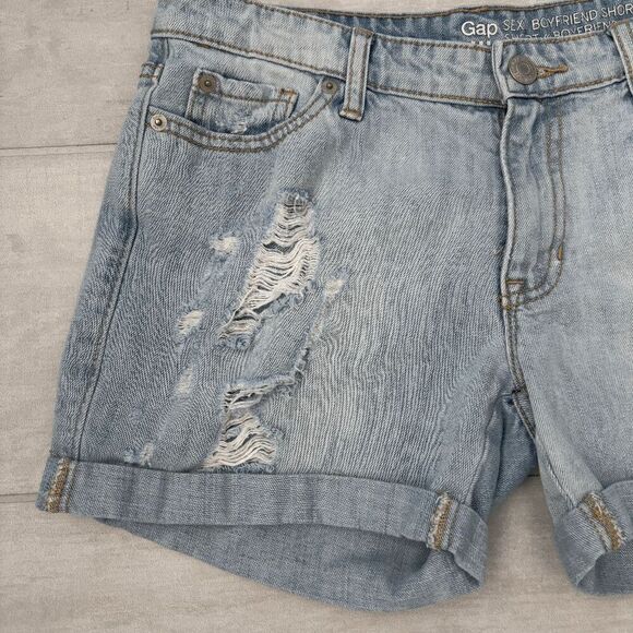 Gap Sexy Boyfriend Short Denim Ripped Light Wash Button Fly Pockets Mid-rise 2 - Picture 2 of 7